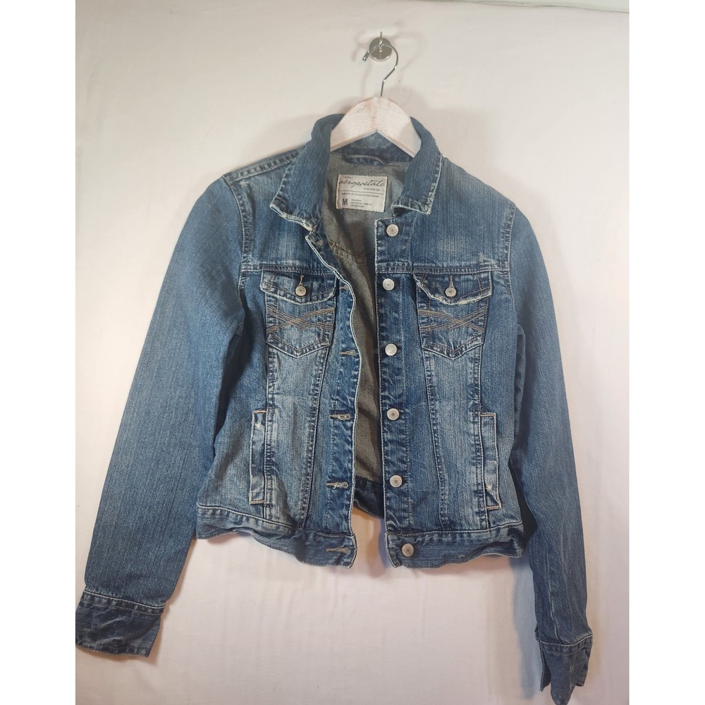 Aeropostale Womens Denim Trucker Jacket Medium Wash Blue Cotton Size M